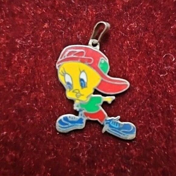 Vintage Tweety Bird Silver Enamel Charm Pendant - Picture 1 of 7